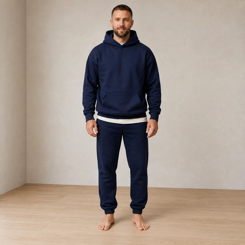 Men's Hoodie Lounge Set - Oversized Hoodie & Cuffed Joggers - Navy