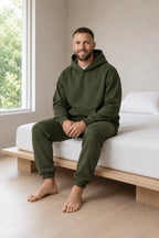 Men's Hoodie Lounge Set - Oversized Hoodie & Cuffed Joggers - Olive