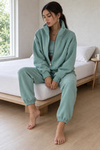 Women's Half-Zip Lounge Set - Oversized Sweatshirt & Tapered Joggers - Mint