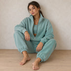 Women's Half-Zip Lounge Set - Oversized Sweatshirt & Tapered Joggers - Mint