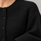 Women's Cropped Cardigan - Crew Neck Button-Front Knit Sweater - Black
