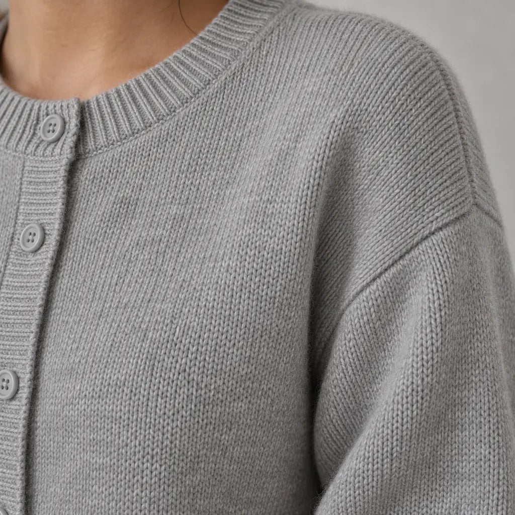 Women's Cropped Cardigan - Crew Neck Button-Front Knit Sweater - Gray