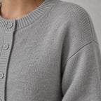 Women's Cropped Cardigan - Crew Neck Button-Front Knit Sweater - Gray