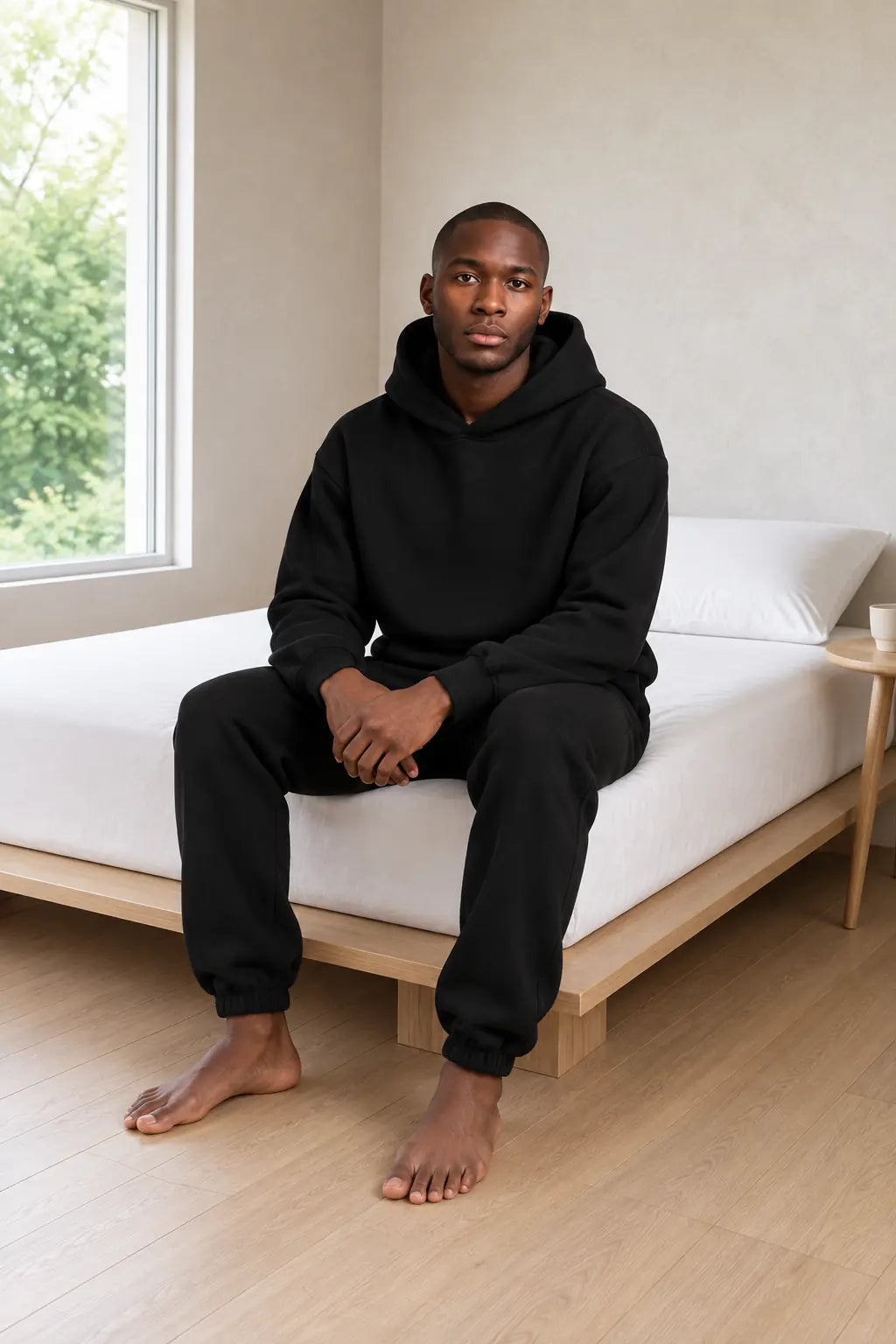 Men's Hoodie Lounge Set - Pullover Hoodie & Drawstring Jogger Pants - Black