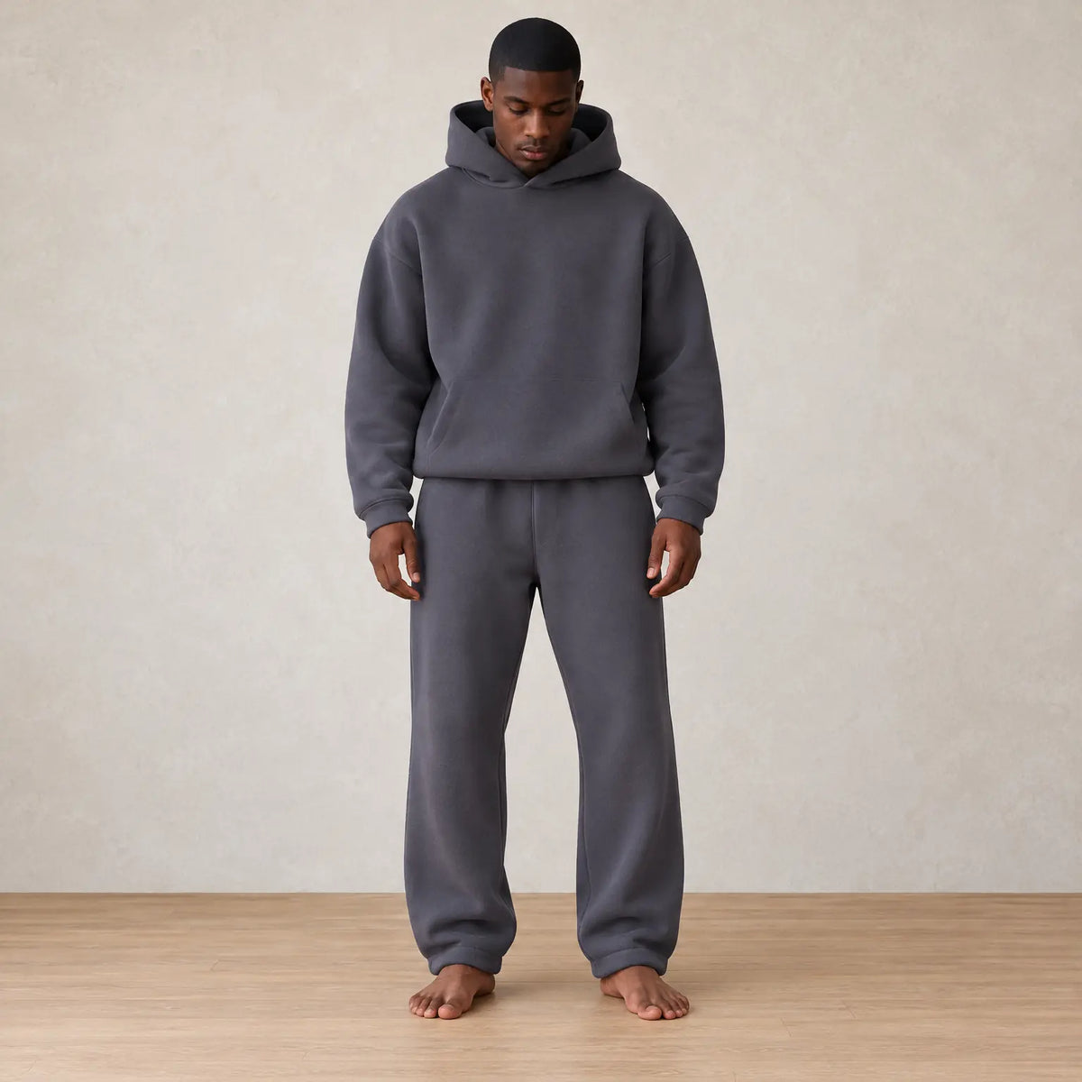 Men's Hoodie Lounge Set - Pullover Hoodie & Drawstring Jogger Pants - Charcoal