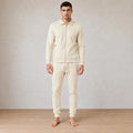 Men's Waffle Knit Lounge Set - Collared Full-Zip Top & Tapered Joggers - Beige