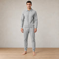 Men's Waffle Knit Lounge Set - Collared Full-Zip Top & Tapered Joggers - Heather Gray