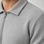 Men's Waffle Knit Lounge Set - Collared Full-Zip Top & Tapered Joggers - Heather Gray