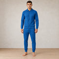 Men's Waffle Knit Lounge Set - Collared Full-Zip Top & Tapered Joggers - Sapphire Blue